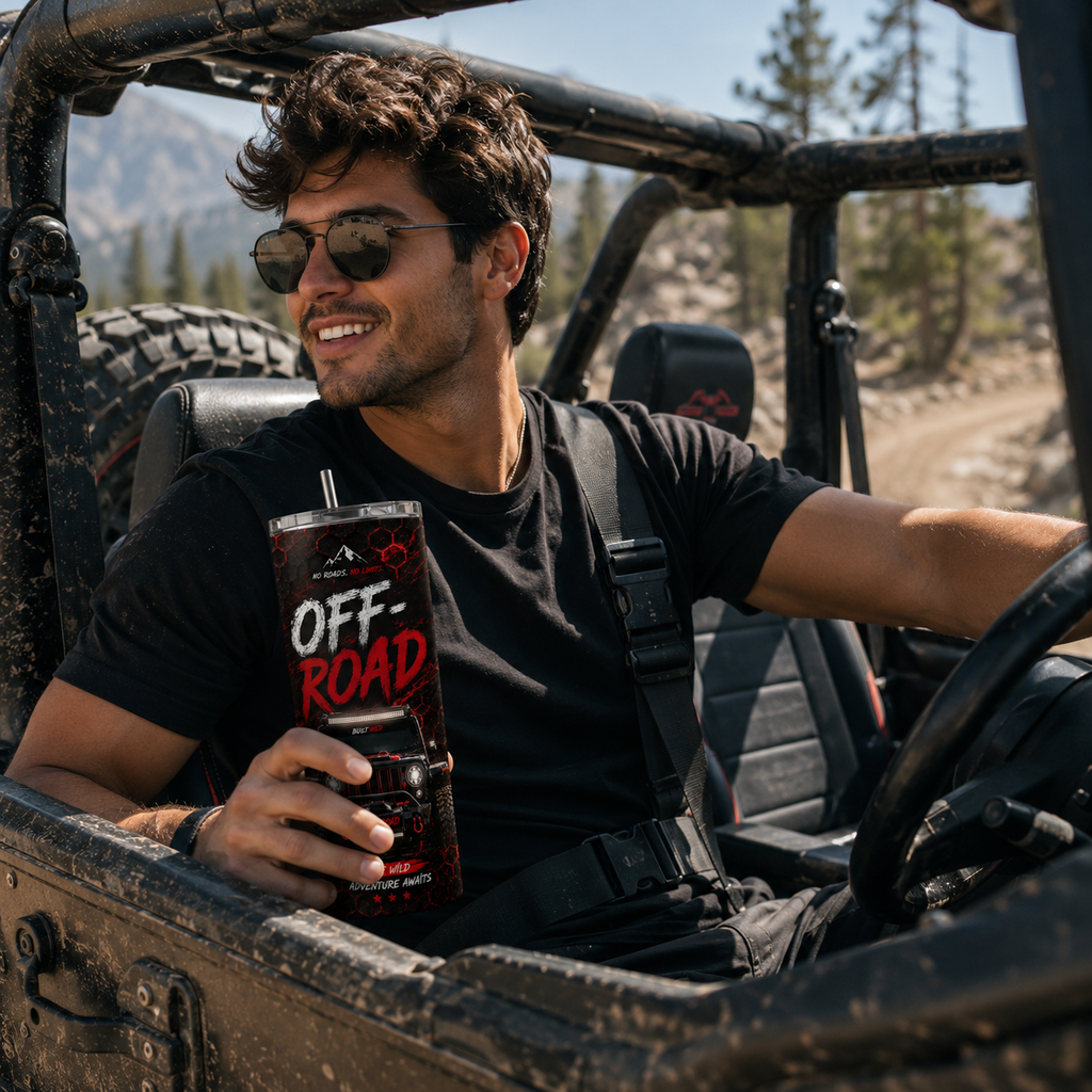 Off-Road Adventure 20 oz Skinny Tumbler | Jeep Trail Travel Mug | Rugged Gift for Off-Road Enthusiasts