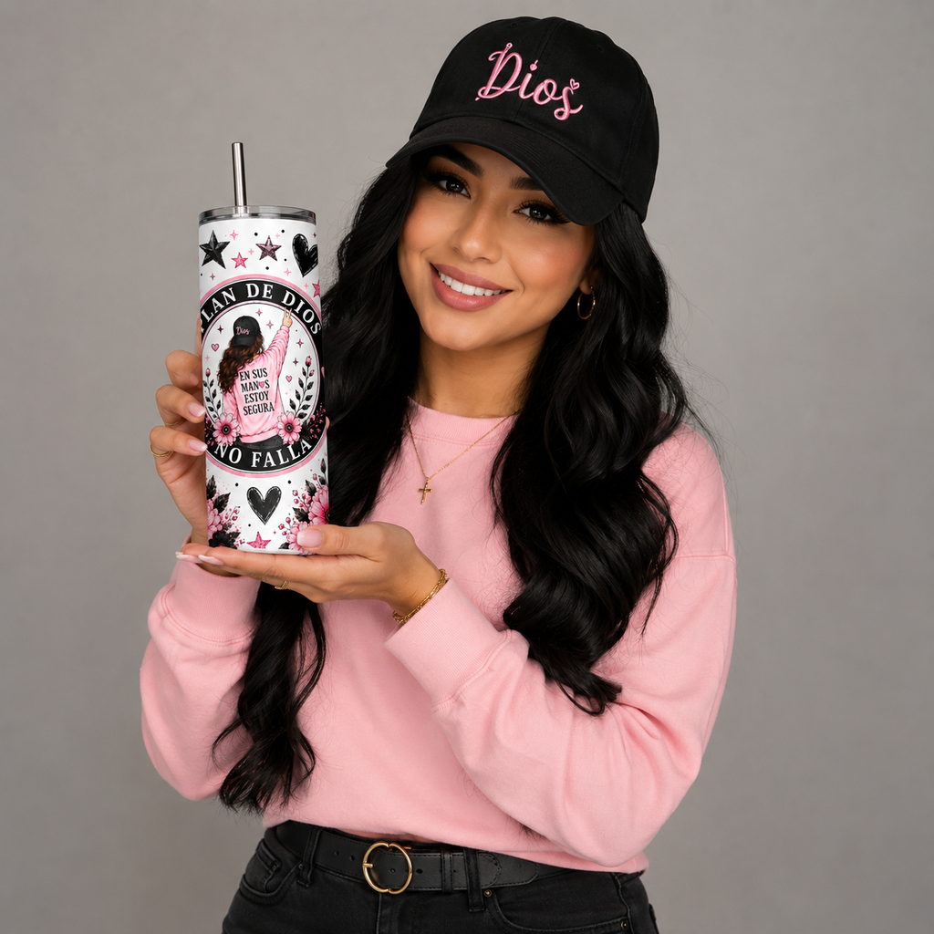 En Sus Manos Estoy Segura | Plan de Dios 20oz Skinny Tumbler | Christian Faith Gift