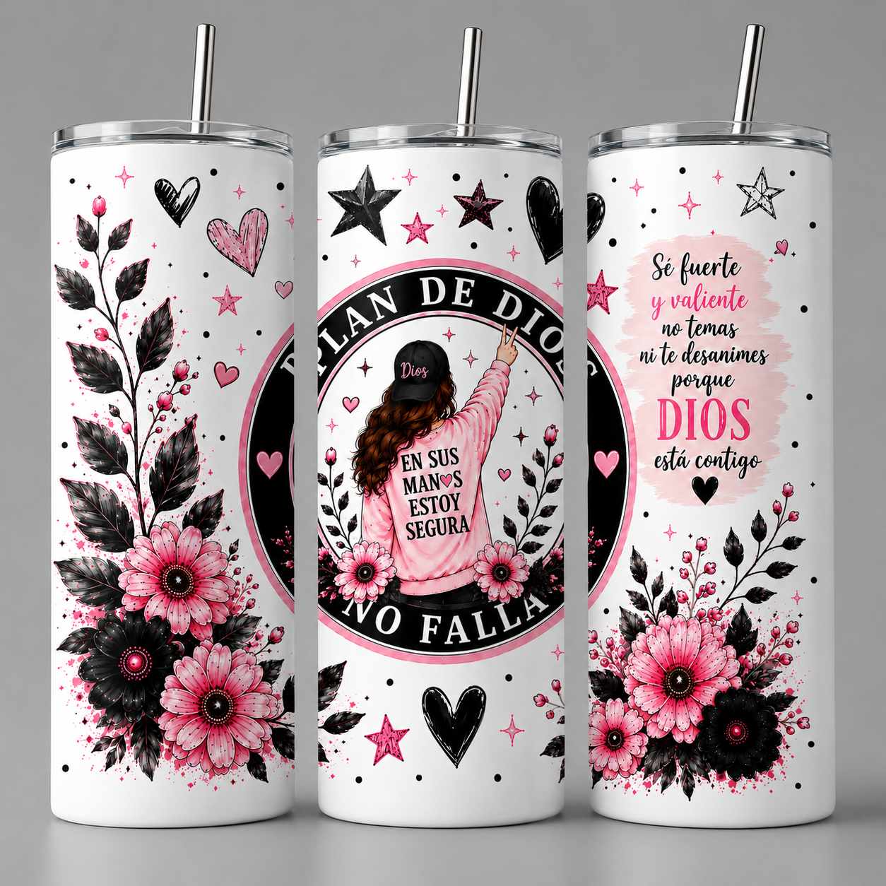 En Sus Manos Estoy Segura | Plan de Dios 20oz Skinny Tumbler | Christian Faith Gift