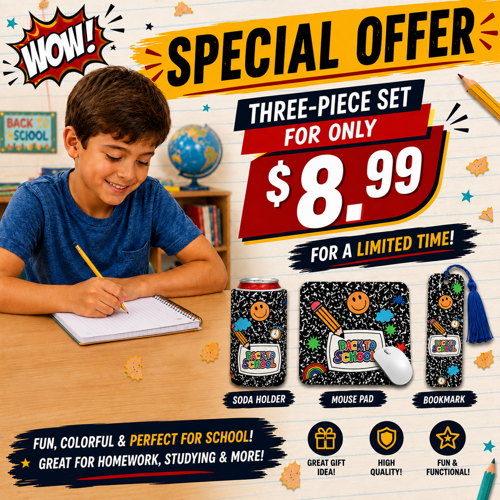 Back to School 3-Piece Set | Soda Holder, Mouse Pad & Bookmark | $8.99 Special