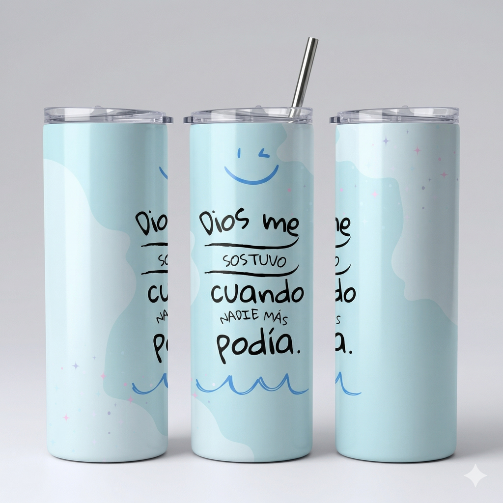 Tumbler 20oz Celeste - "Dios Me Sostuvo"