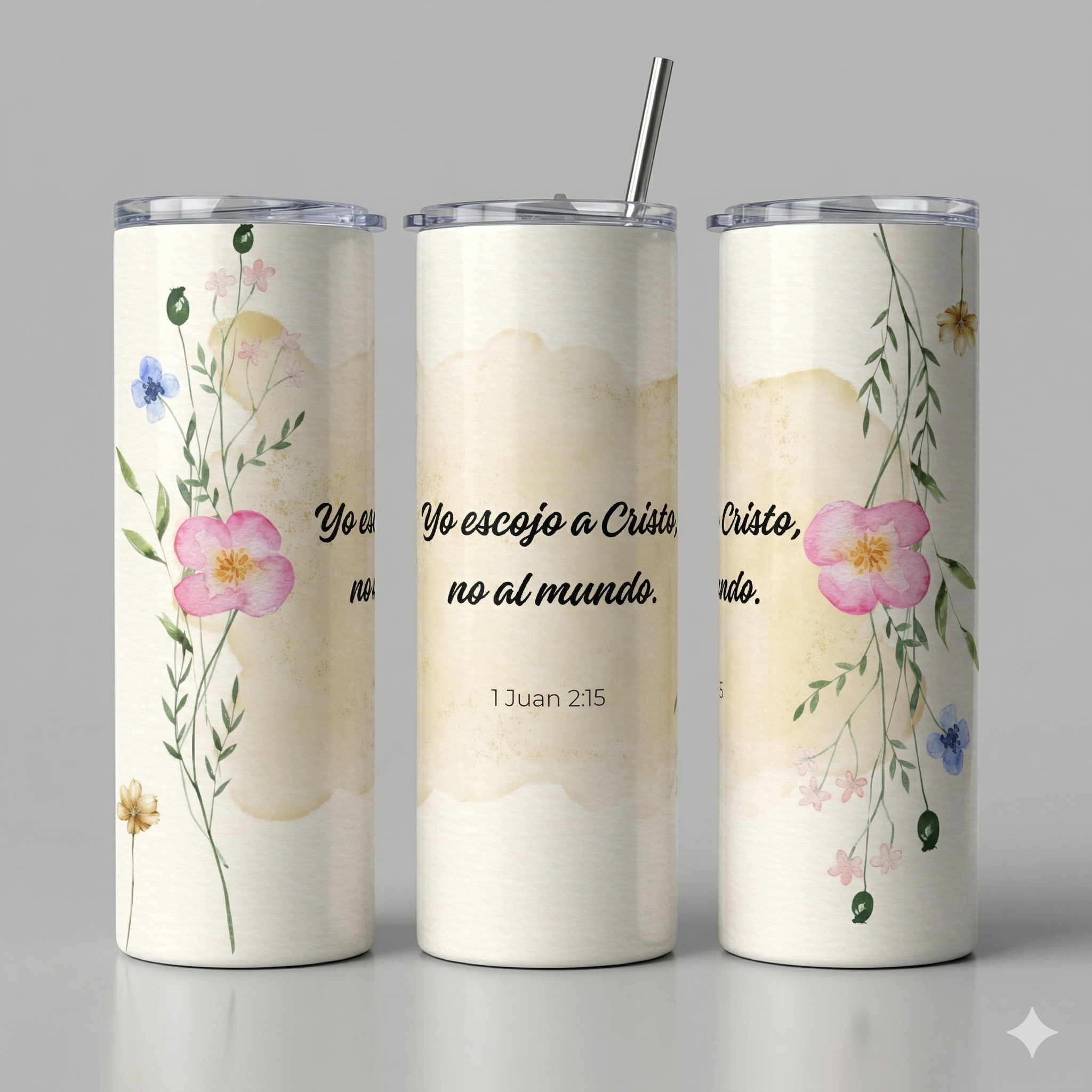 Tumbler Floral 20oz - "Yo escojo a Cristo" (1 Juan 2:15)