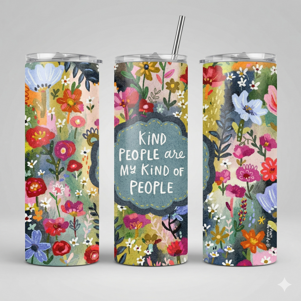 Tumbler 20oz Floral Vintage - "Kind People are My Kind of People"