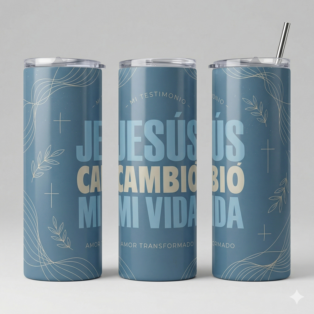 Tumbler 20oz Azul Mate - "Jesús Cambió Mi Vida"