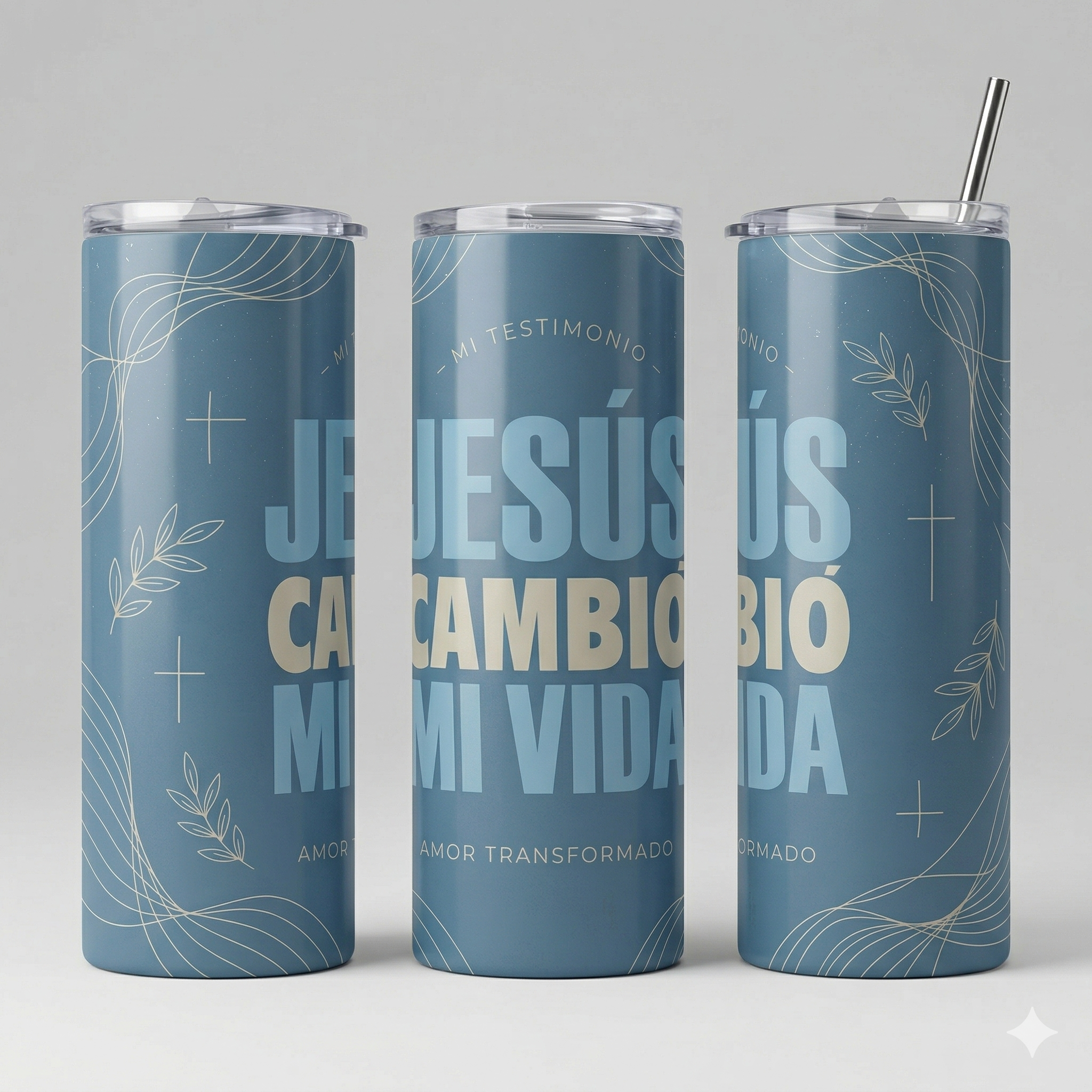 Tumbler 20oz Azul Mate - "Jesús Cambió Mi Vida"