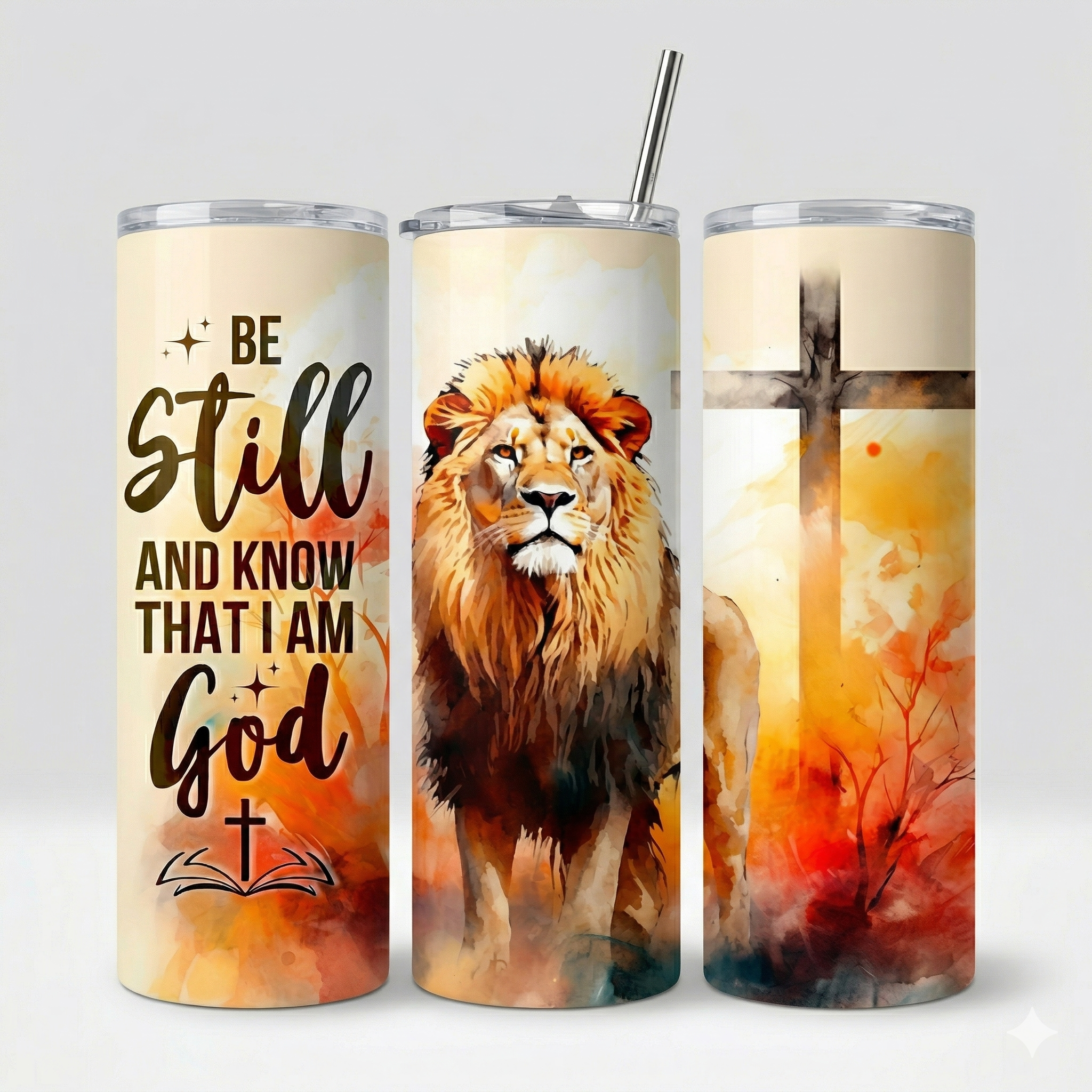 Tumbler 20oz Lion of Judah - "Be Still and Know" (Salmos 46:10)