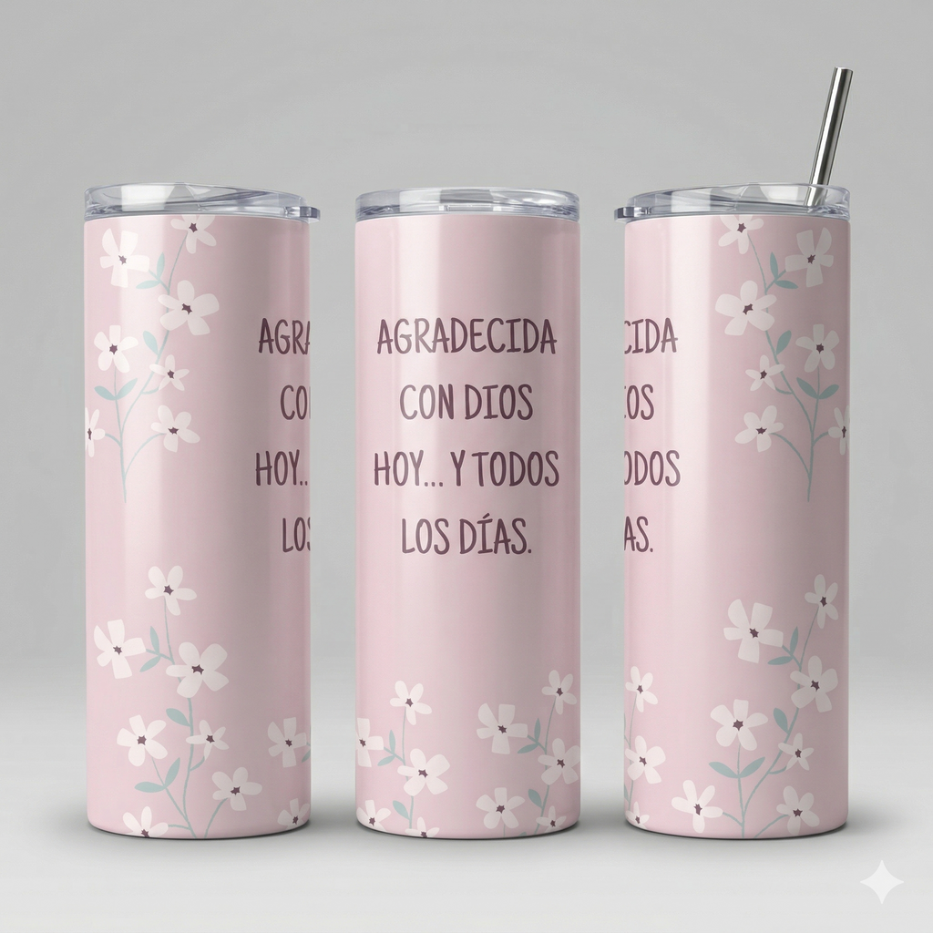 Tumbler Floral 20oz - "Agradecida con Dios"