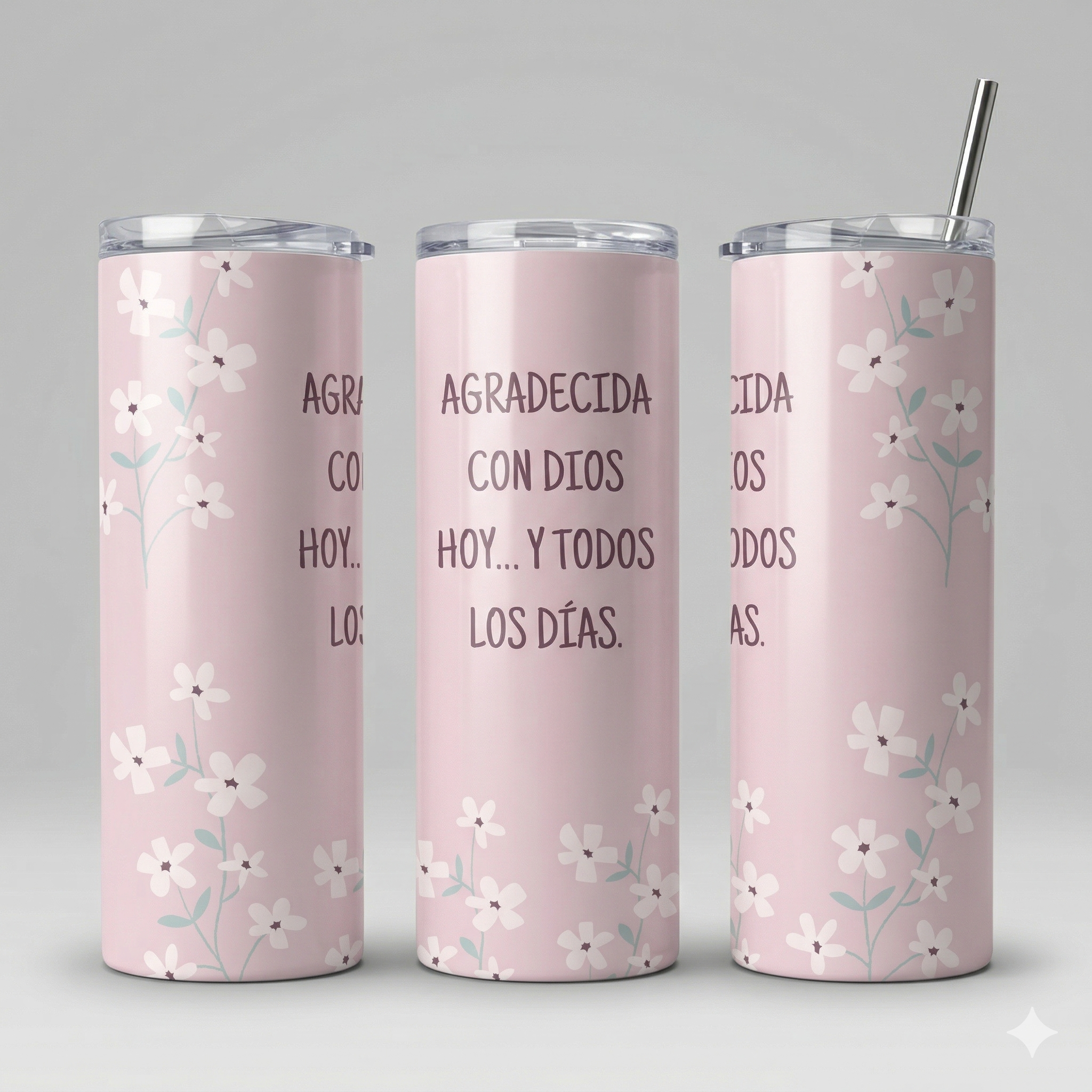 Tumbler Floral 20oz - "Agradecida con Dios"