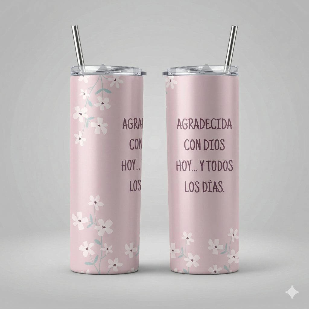 Tumbler Floral 20oz - "Agradecida con Dios"
