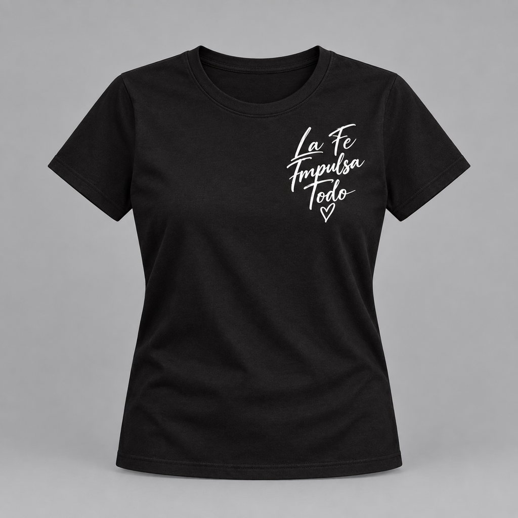 La Fe Impulsa Todo Christian Women’s T-Shirt – Spanish Faith Tee
