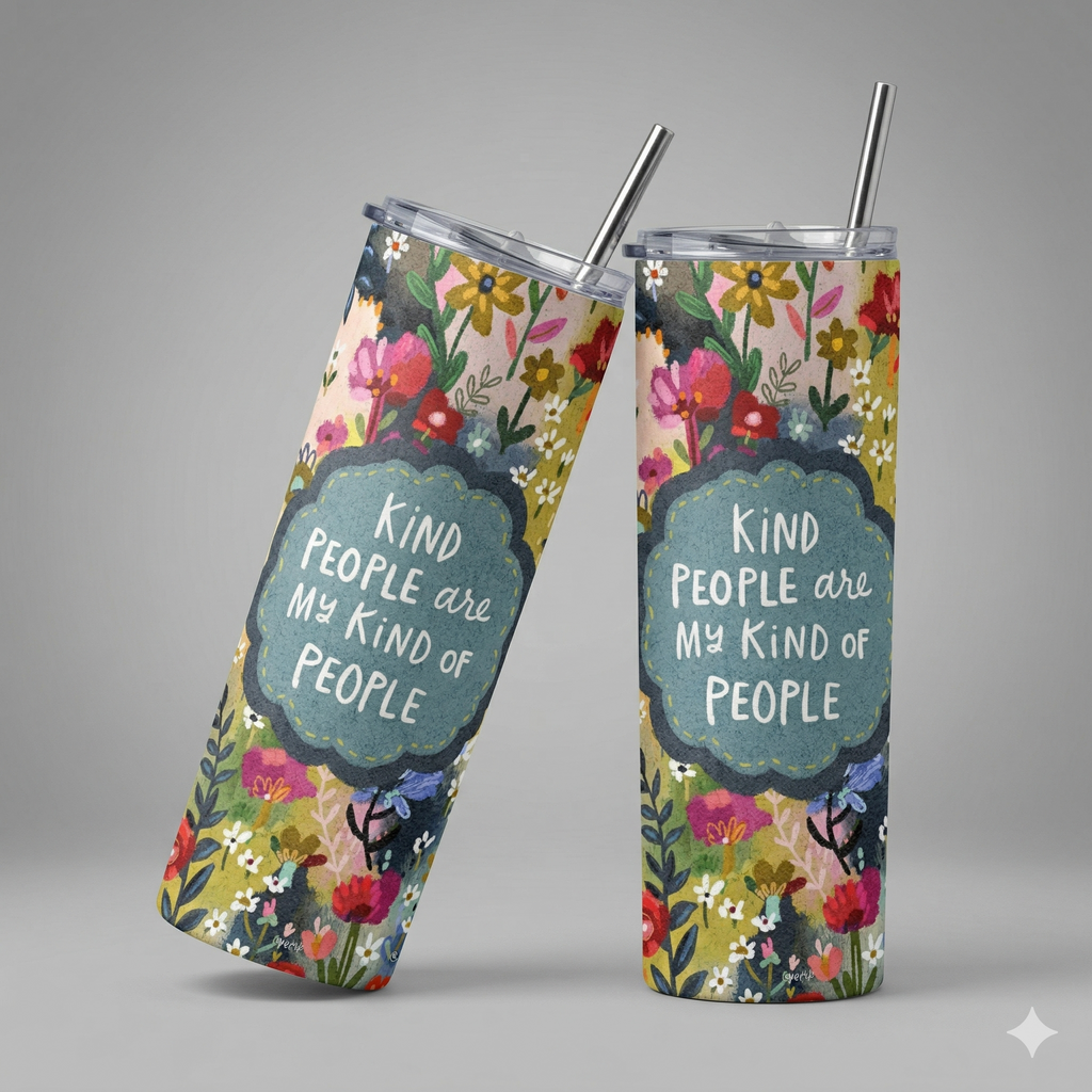 Tumbler 20oz Floral Vintage - "Kind People are My Kind of People"