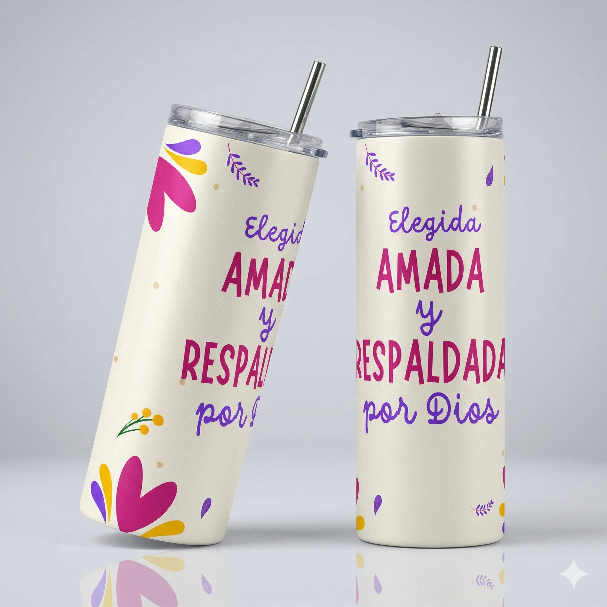 Tumbler 20oz - "Elegida, Amada y Respaldada por Dios"