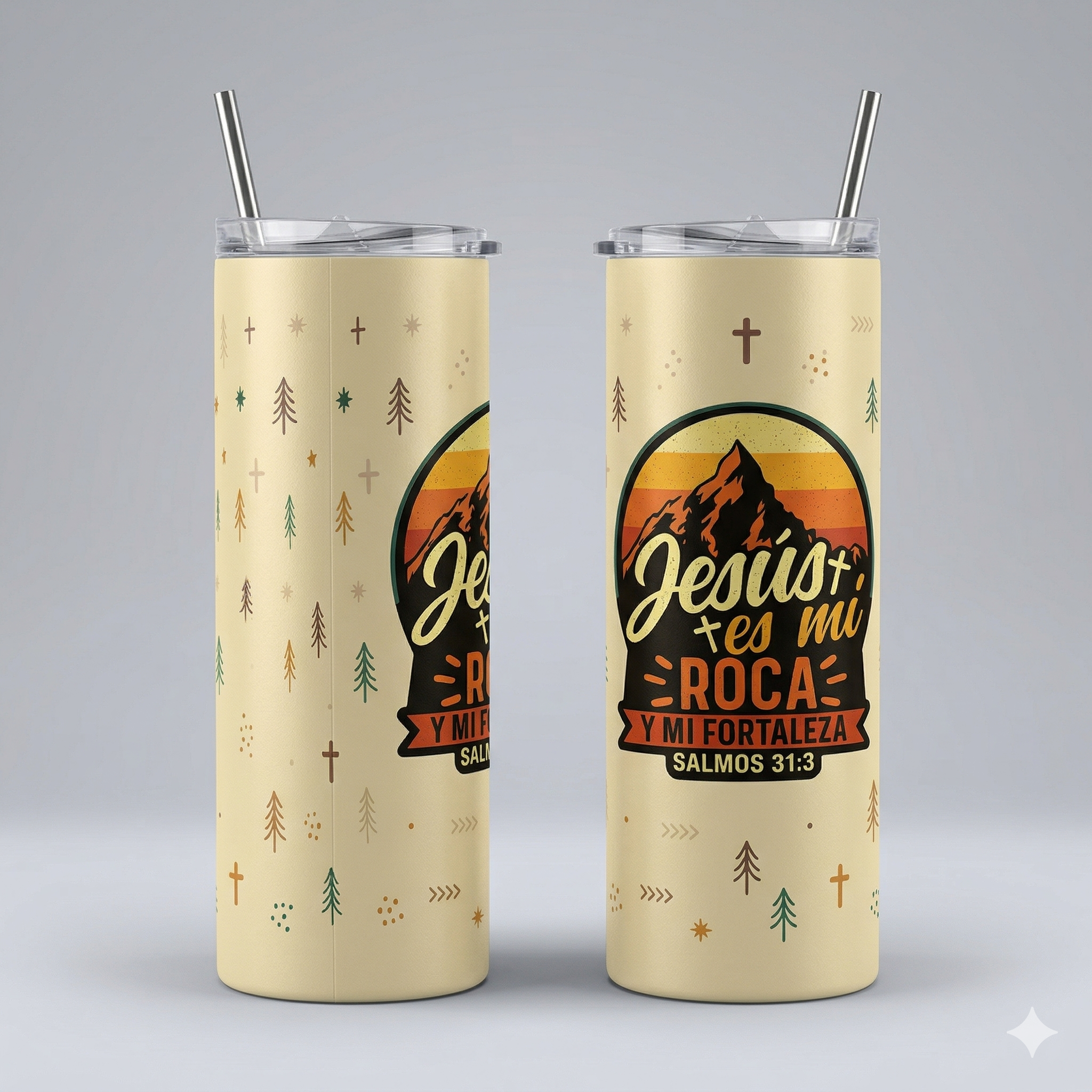 Tumbler 20oz Dorado Retro - "Jesús es mi Roca" (Salmos 31:3)
