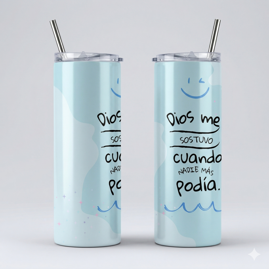 Tumbler 20oz Celeste - "Dios Me Sostuvo"