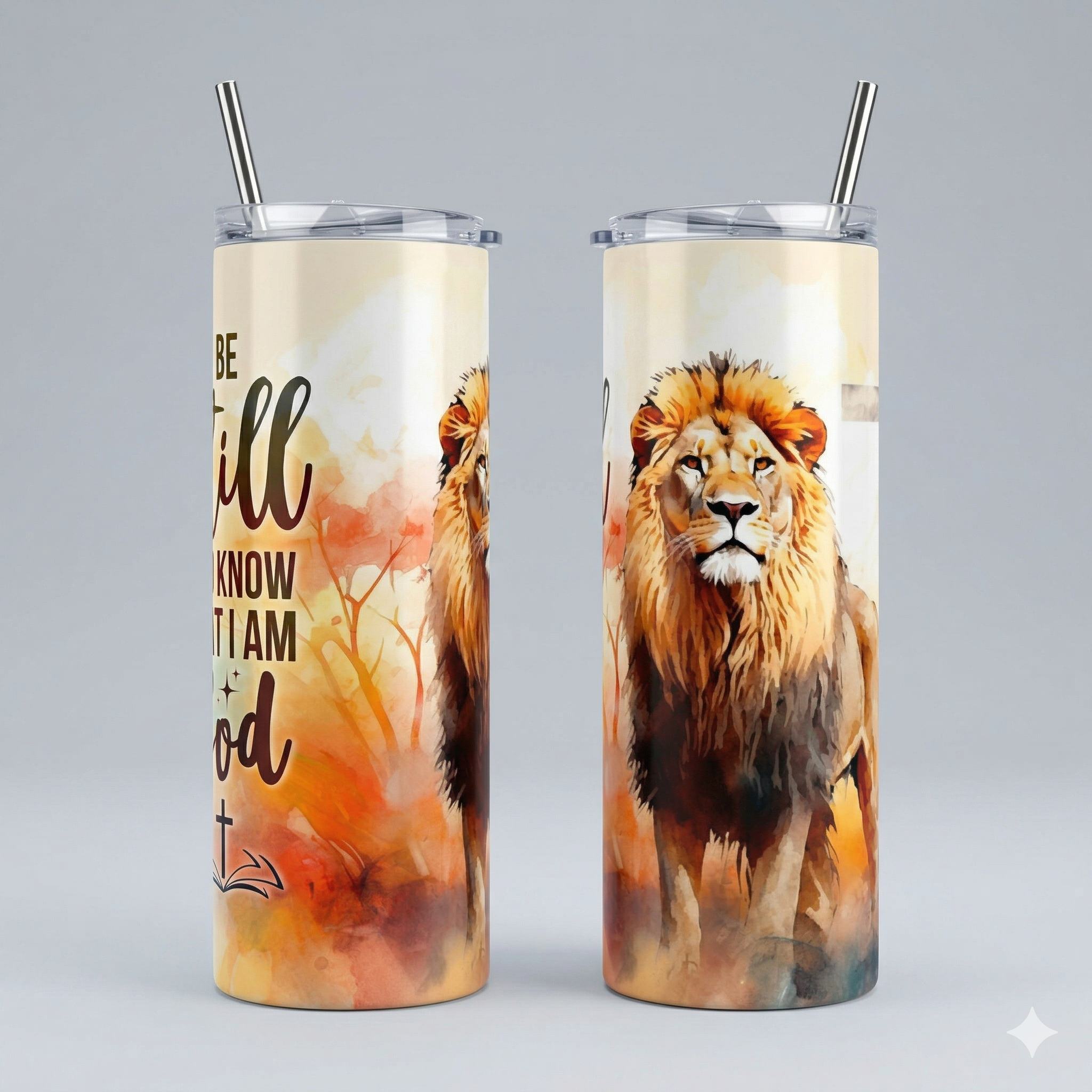 Tumbler 20oz Lion of Judah - "Be Still and Know" (Salmos 46:10)