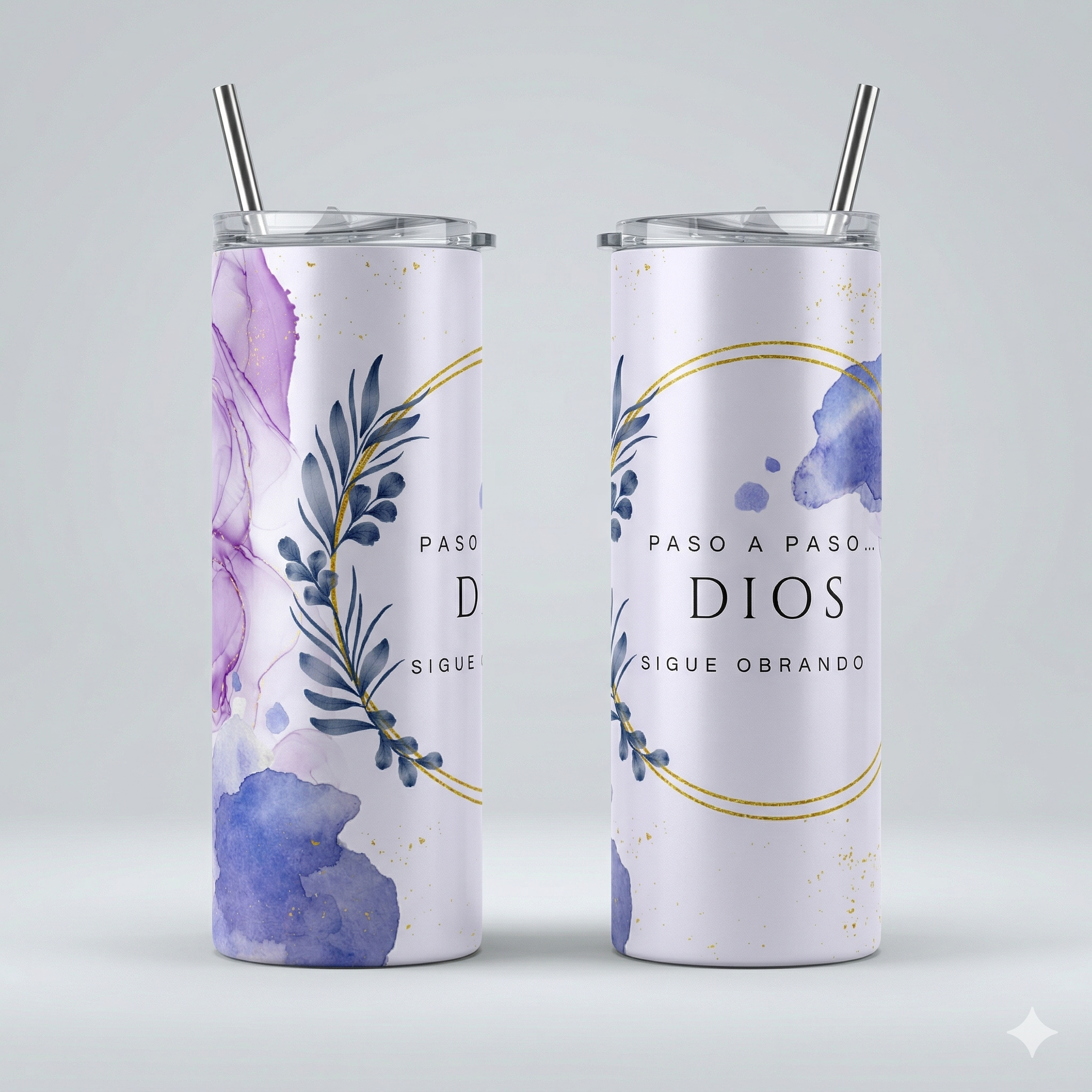 Tumbler 20oz Mármol Acuarela - "Paso a Paso... Dios Sigue Obrando"