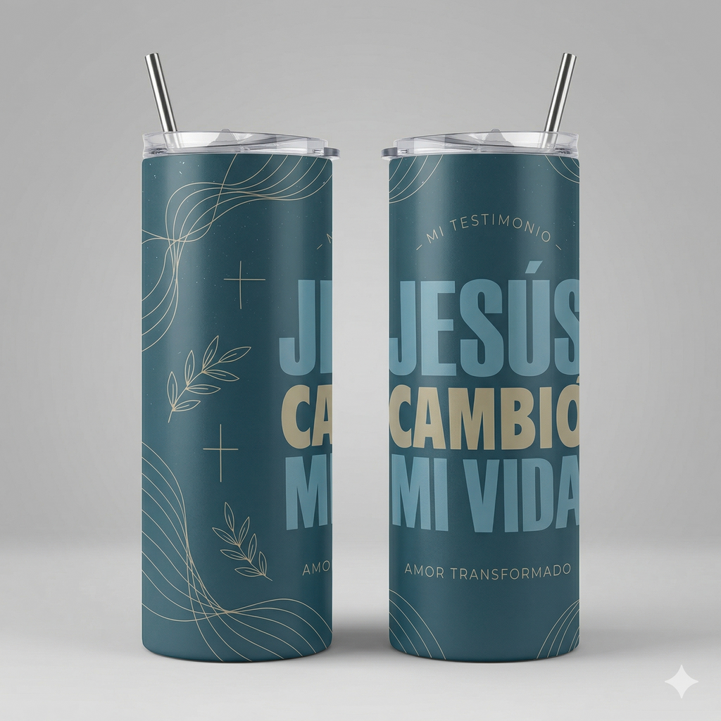 Tumbler 20oz Azul Mate - "Jesús Cambió Mi Vida"