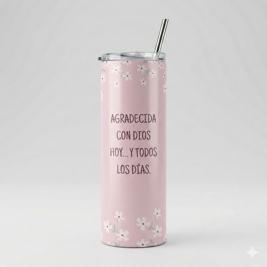Tumbler Floral 20oz - "Agradecida con Dios"