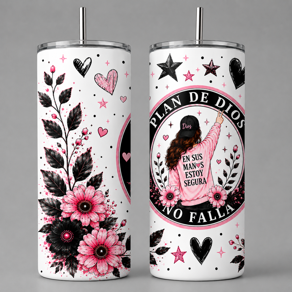En Sus Manos Estoy Segura | Plan de Dios 20oz Skinny Tumbler | Christian Faith Gift