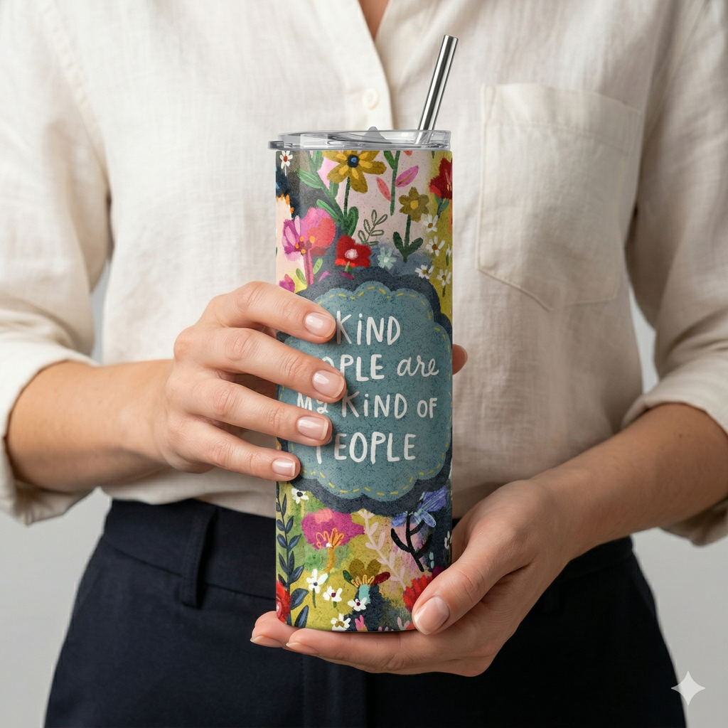 Tumbler 20oz Floral Vintage - "Kind People are My Kind of People"