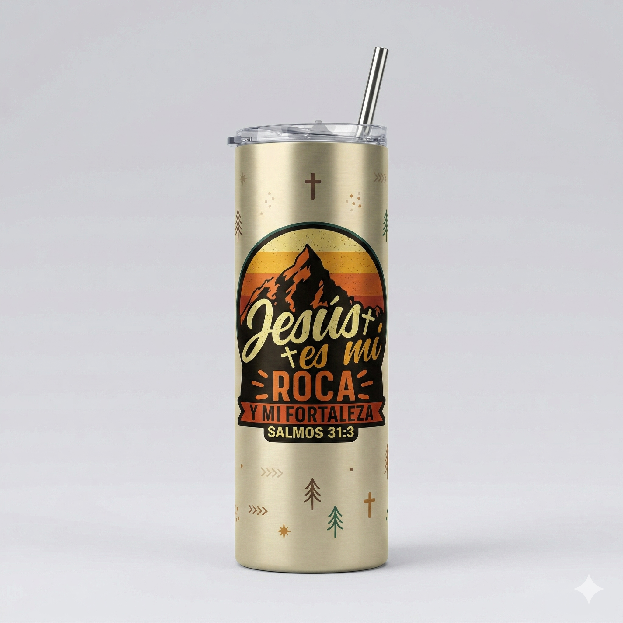 Tumbler 20oz Dorado Retro - "Jesús es mi Roca" (Salmos 31:3)