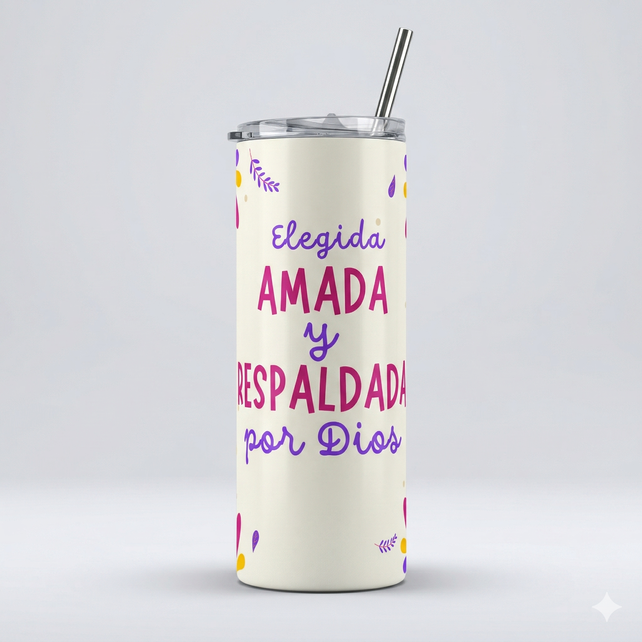 Tumbler 20oz - "Elegida, Amada y Respaldada por Dios"
