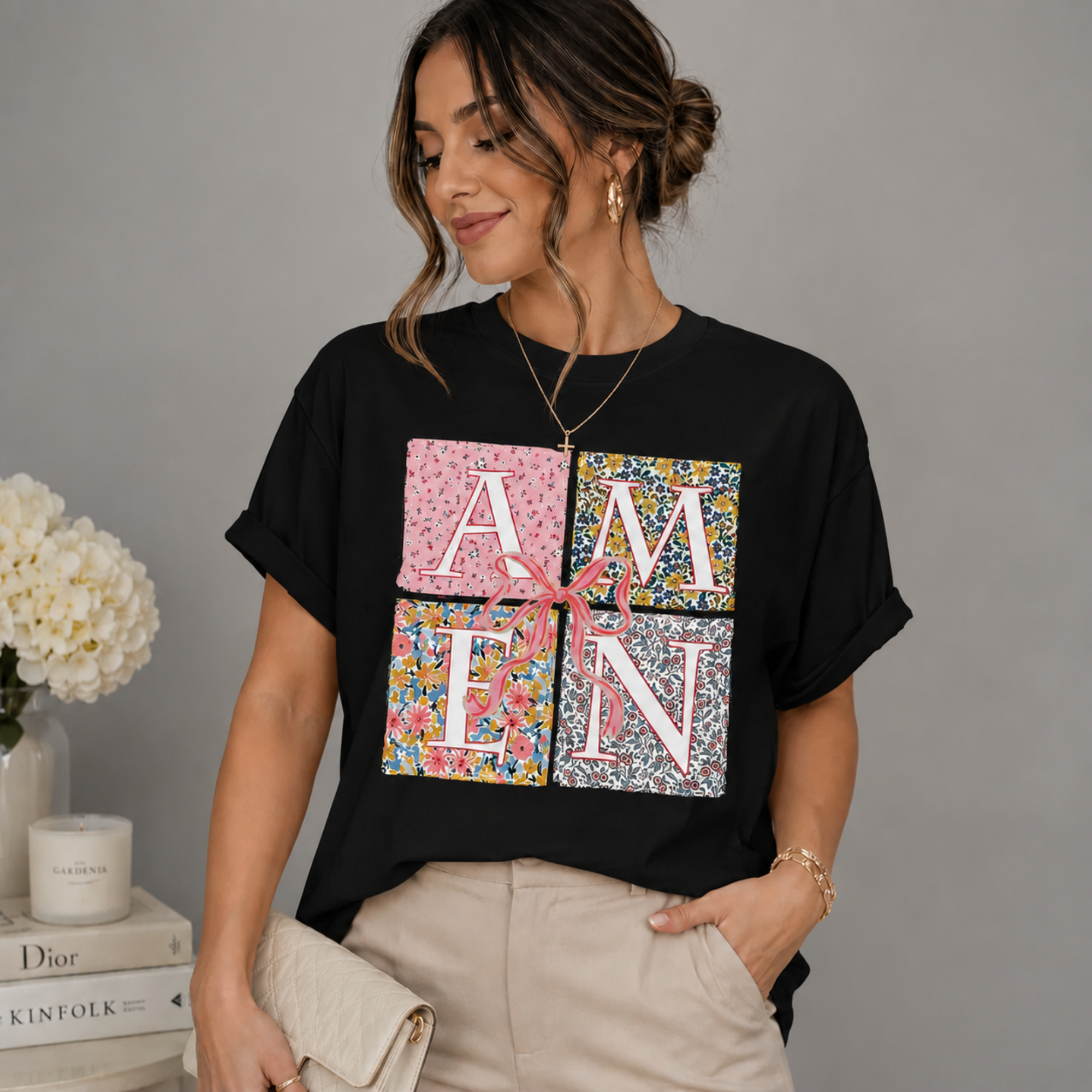 Amen Bow Coquette Christian Shirt – Faith-Inspired