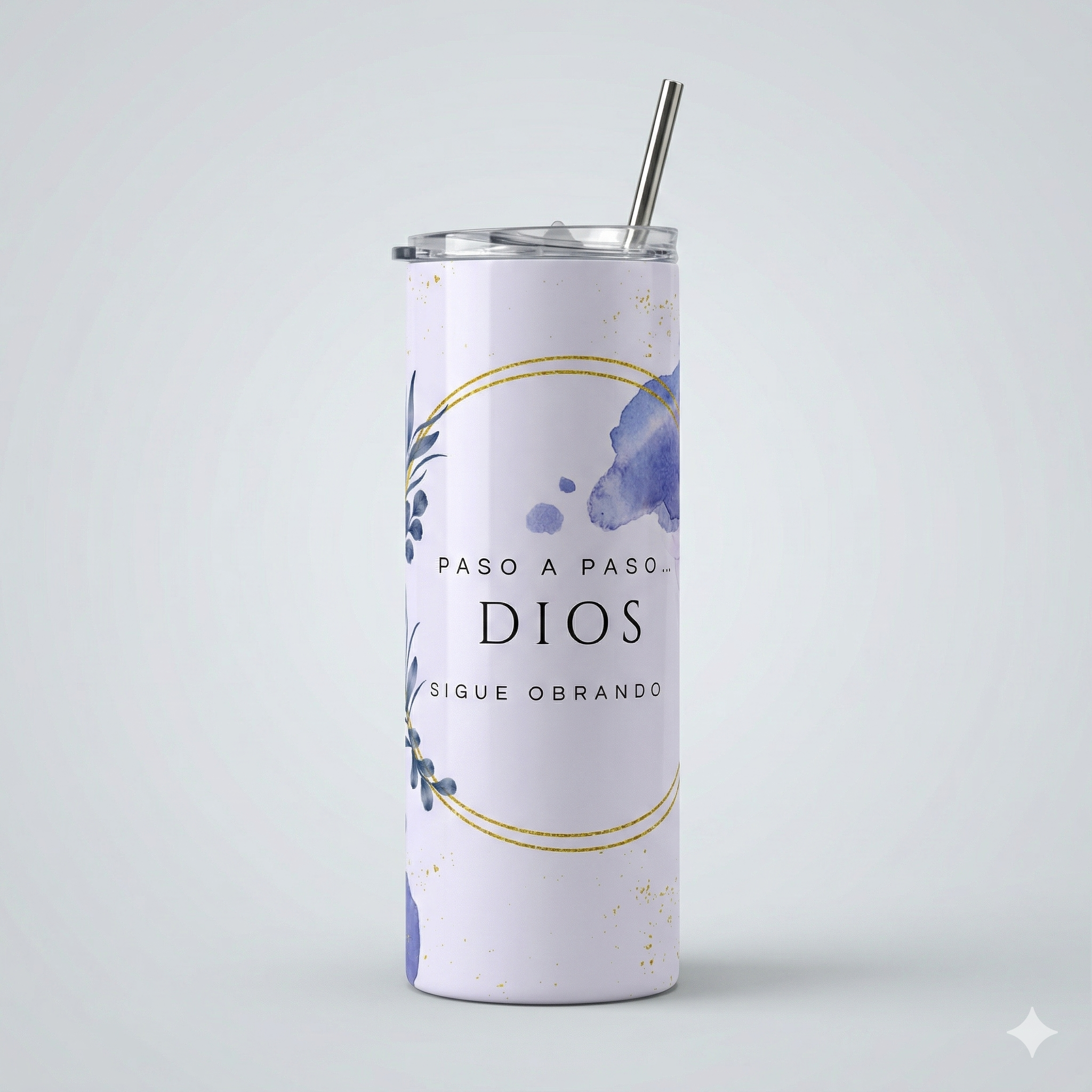 Tumbler 20oz Mármol Acuarela - "Paso a Paso... Dios Sigue Obrando"