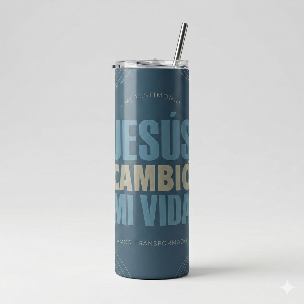 Tumbler 20oz Azul Mate - "Jesús Cambió Mi Vida"