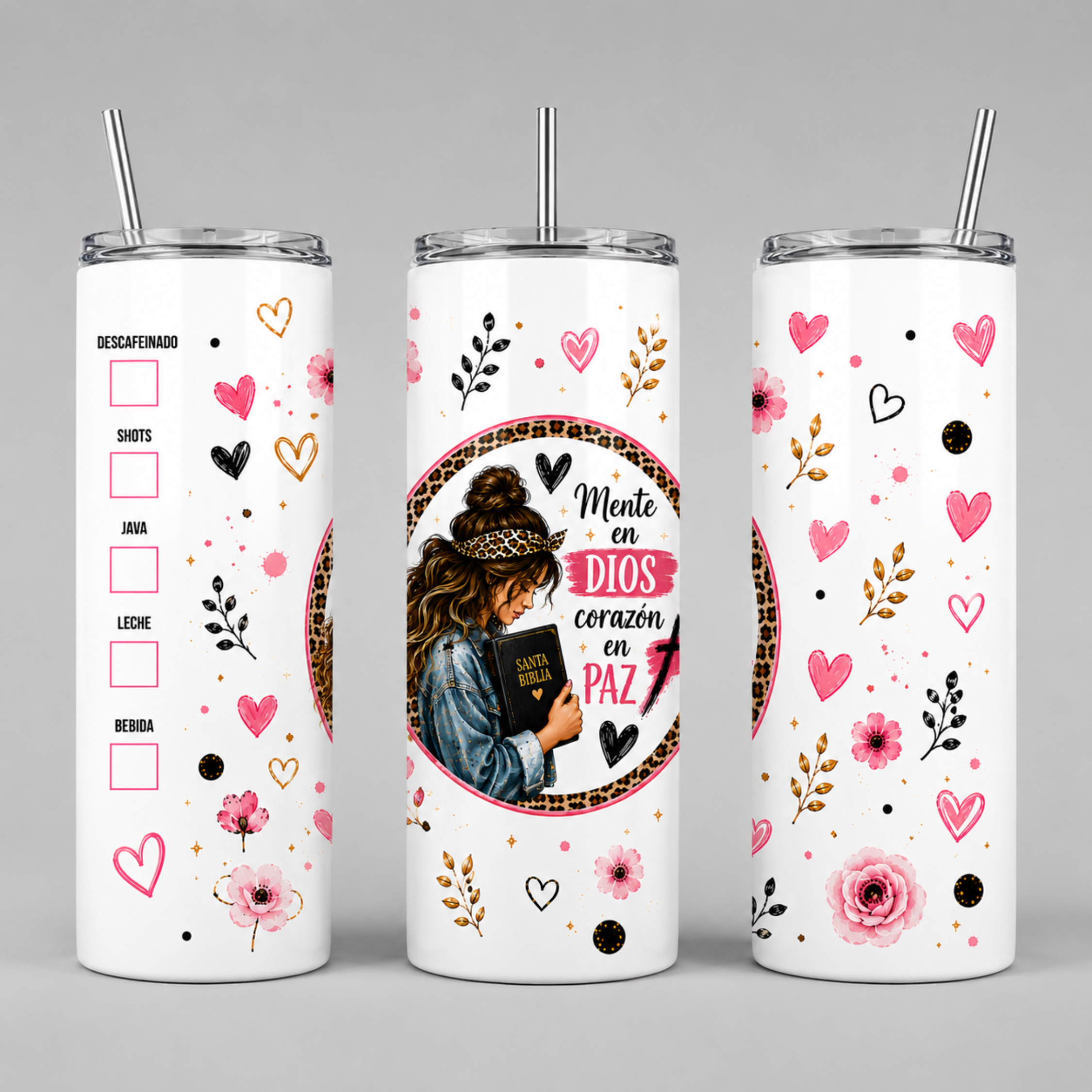 Mente en Dios, Corazón en Paz | 20 oz Christian Tumbler Cristiano para Mujer