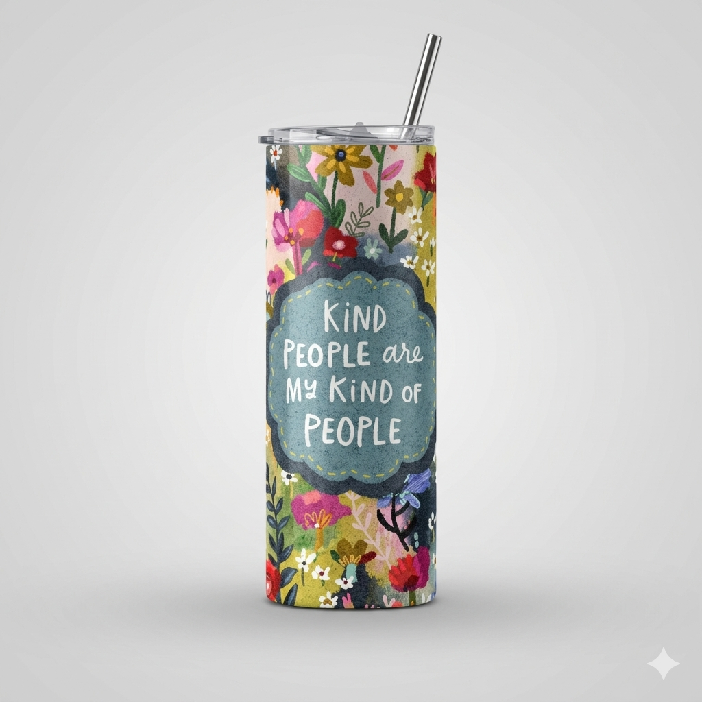 Tumbler 20oz Floral Vintage - "Kind People are My Kind of People"