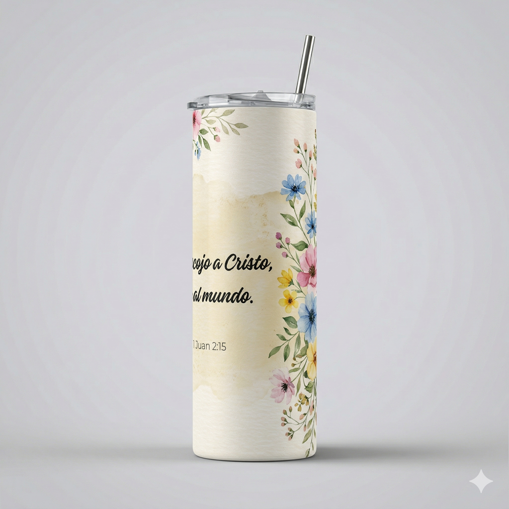 Tumbler Floral 20oz - "Yo escojo a Cristo" (1 Juan 2:15)