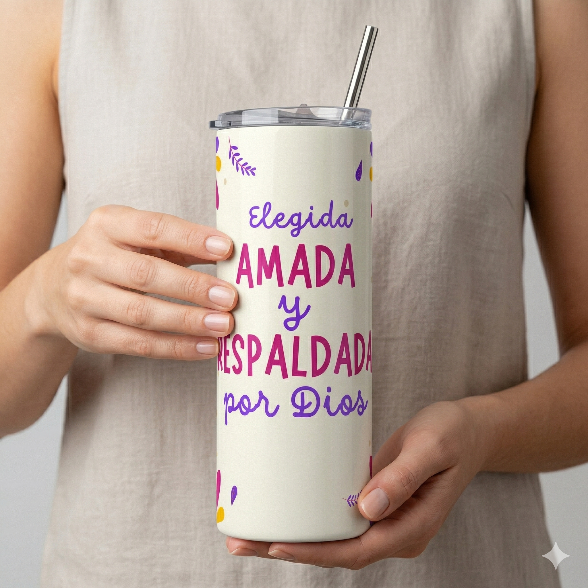 Tumbler 20oz - "Elegida, Amada y Respaldada por Dios"