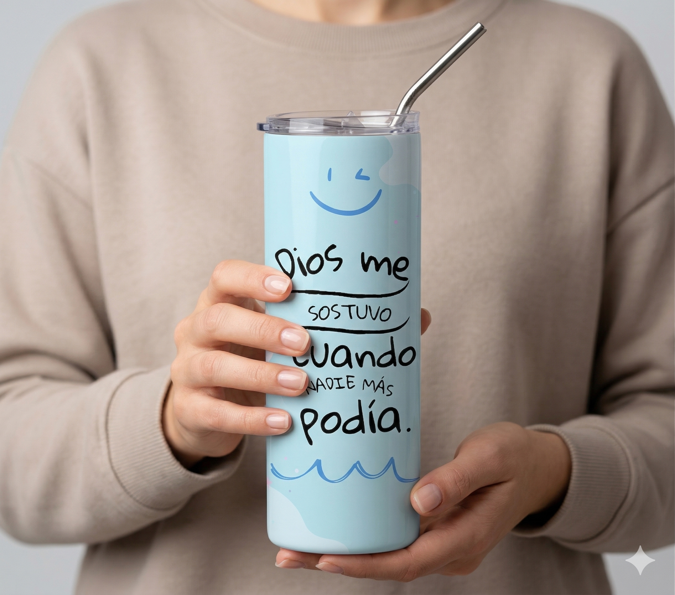 Tumbler 20oz Celeste - "Dios Me Sostuvo"