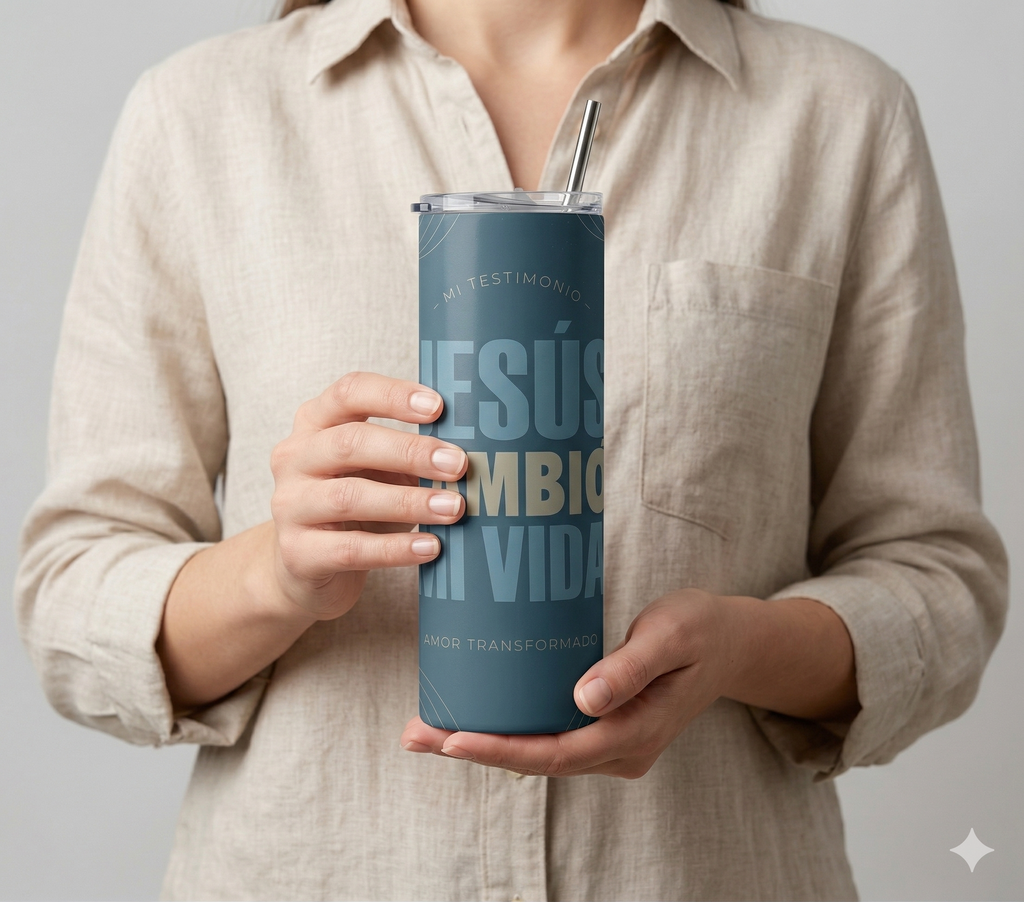 Tumbler 20oz Azul Mate - "Jesús Cambió Mi Vida"