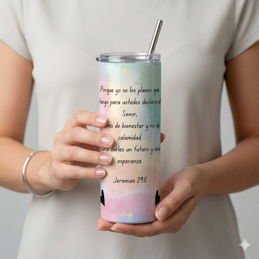 Tumbler Floral 20oz - "Fuerza y Honor" (Proverbios 31:25)