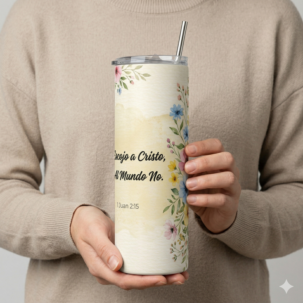 Tumbler Floral 20oz - "Yo escojo a Cristo" (1 Juan 2:15)