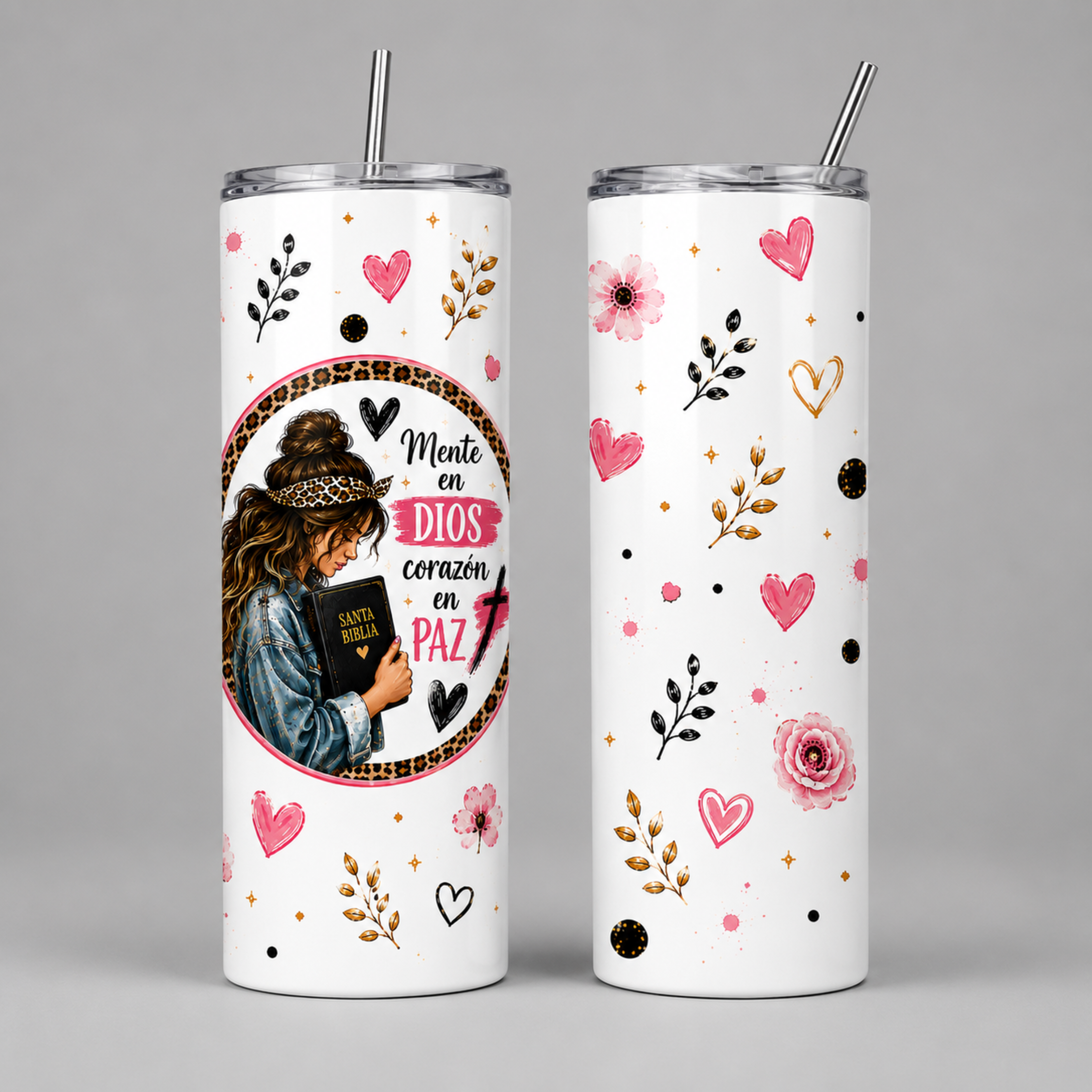 Mente en Dios, Corazón en Paz | 20 oz Christian Tumbler Cristiano para Mujer