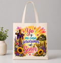Bolso Tote Cristiano | “Yo y Mi Casa Serviremos al Señor” | Disponible en Español e Inglés | Bolsa de Lona Cristiana
