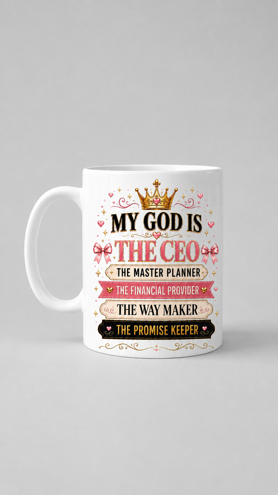 My God Is the CEO Christian Gift Bundle | Tote Bag, 11 oz Mug, Bookmark & Free Bible