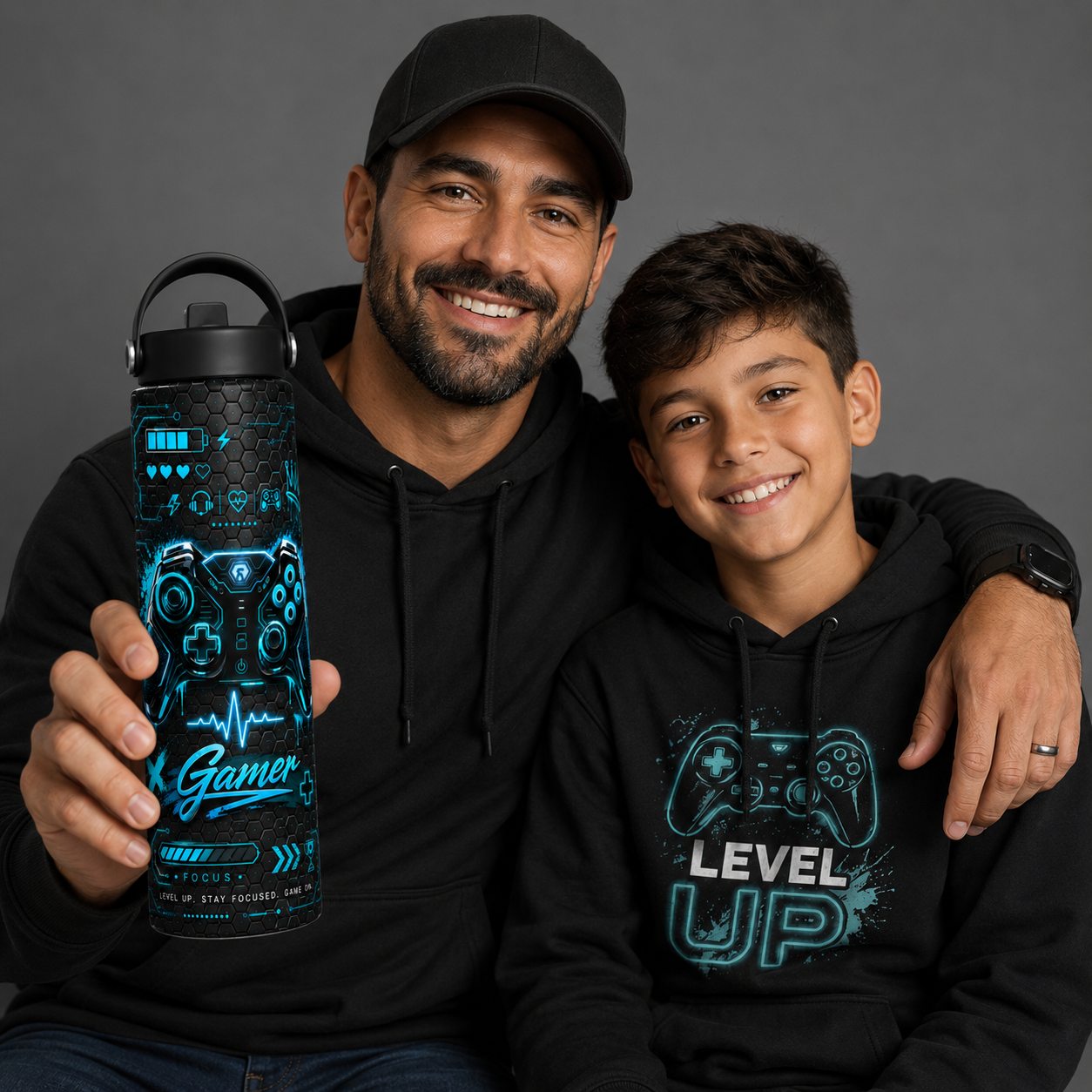 20 oz Gamer Neon Skinny Tumbler | Cyber Gaming Stainless Steel Water Bottle | Gift for Gamers