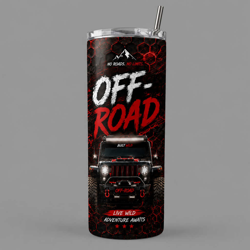 Off-Road Adventure 20 oz Skinny Tumbler | Jeep Trail Travel Mug | Rugged Gift for Off-Road Enthusiasts