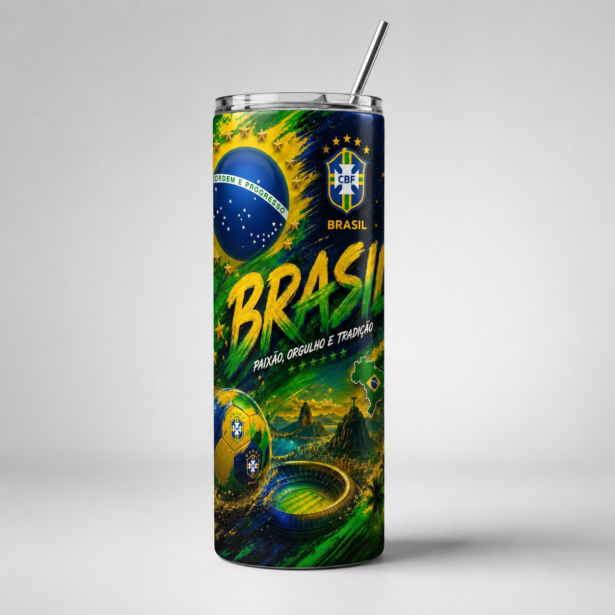 Tumbler 20oz “Brasil – Paixão, Orgulho e Tradição”