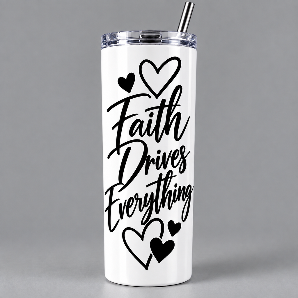 Faith Drives Everything 20 oz Tumbler | Christian Inspirational Skinny Tumbler