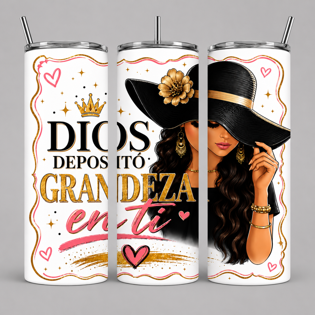 Dios Depositó Grandeza en Ti | Vaso Skinny Cristiano de 20 oz para Mujer | Regalo Inspirador de Fe