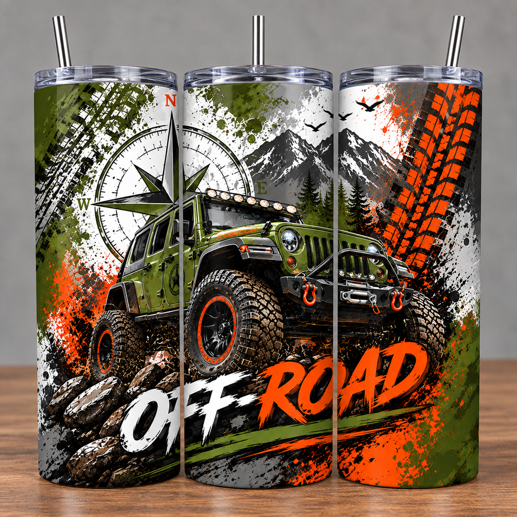 Off-Road Adventure 20 oz Skinny Tumbler – 4x4 Jeep-Inspired Travel Cup
