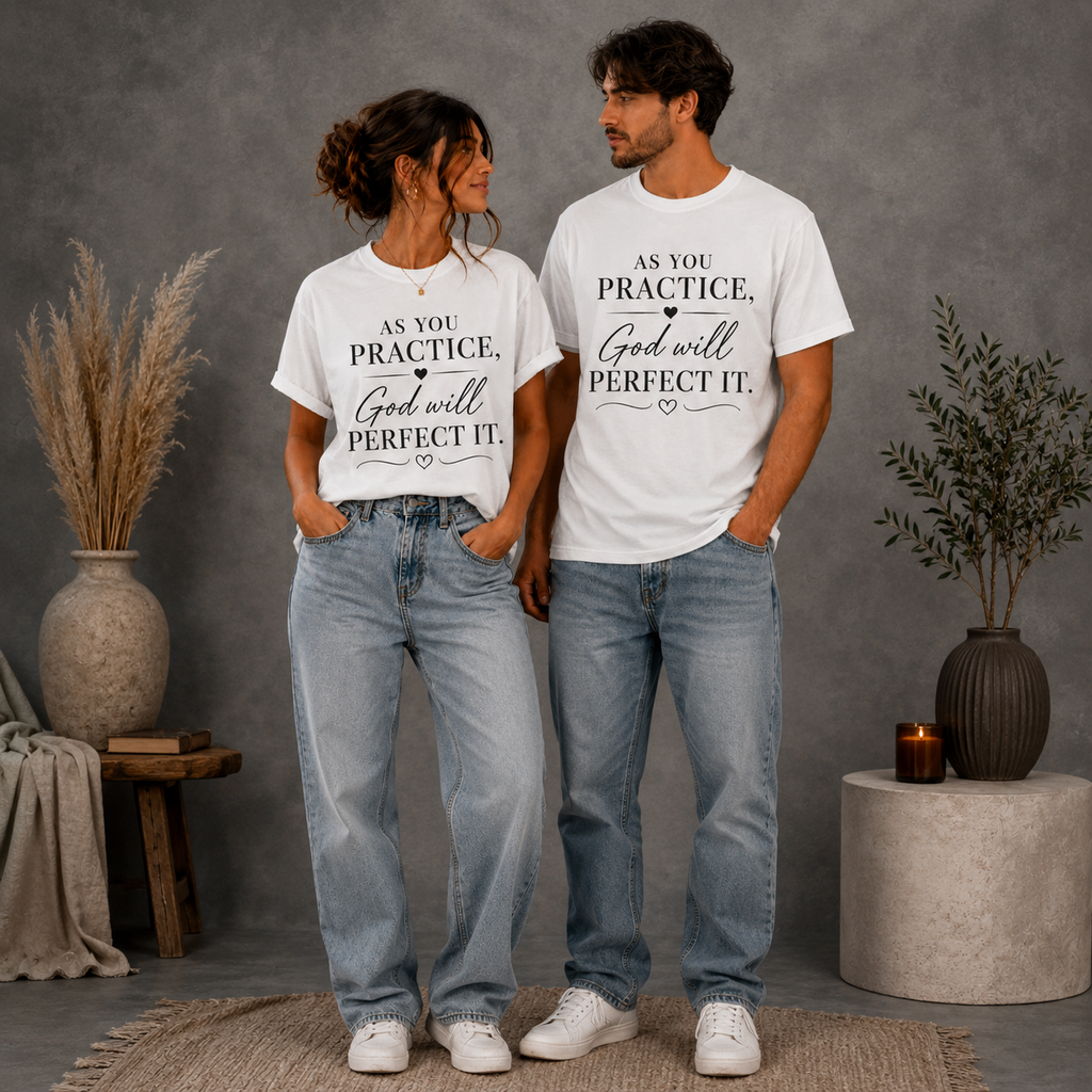 As You Practice, God Will Perfect It™ | Christian T-Shirt & Tumbler Gift Set  Description: