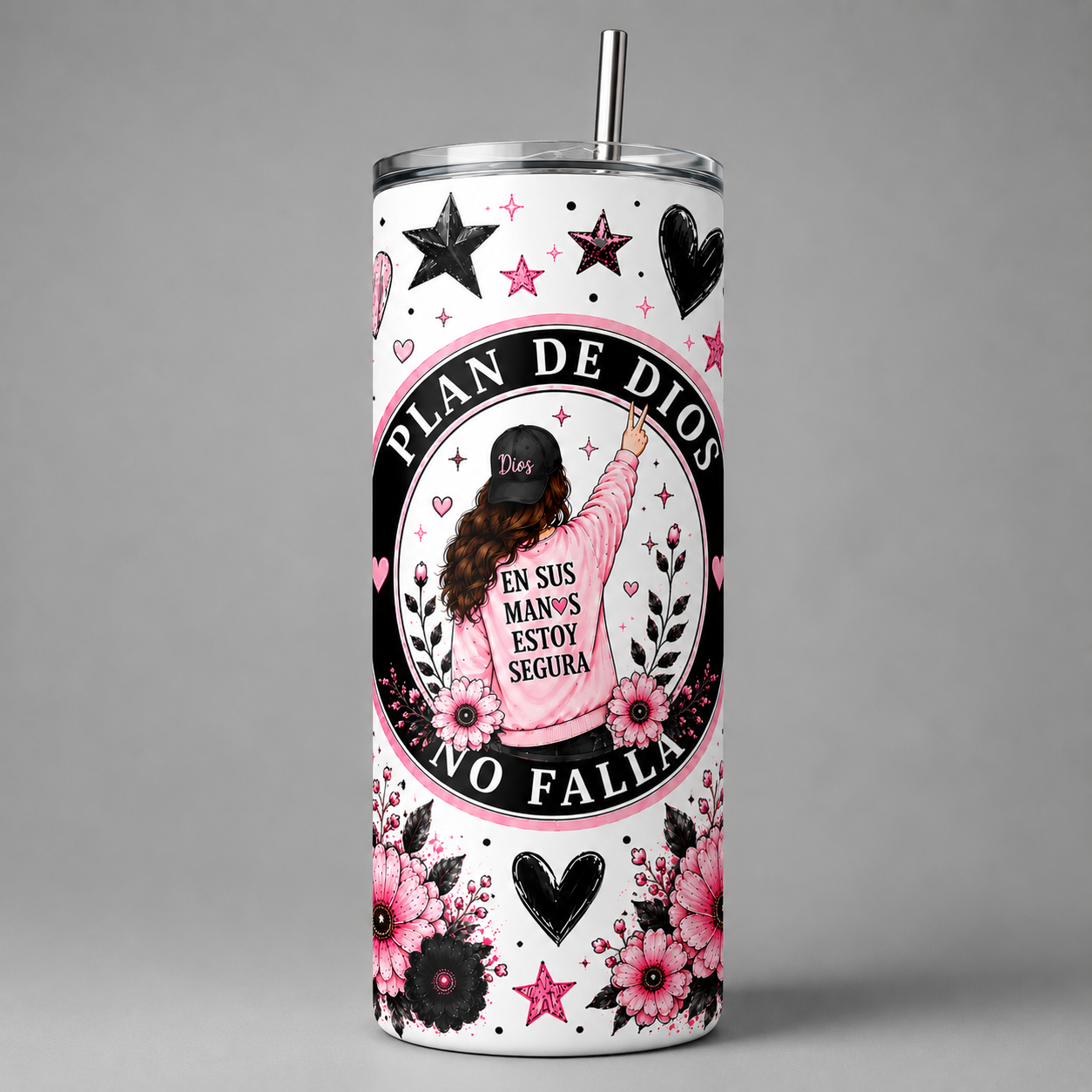 En Sus Manos Estoy Segura | Plan de Dios 20oz Skinny Tumbler | Christian Faith Gift