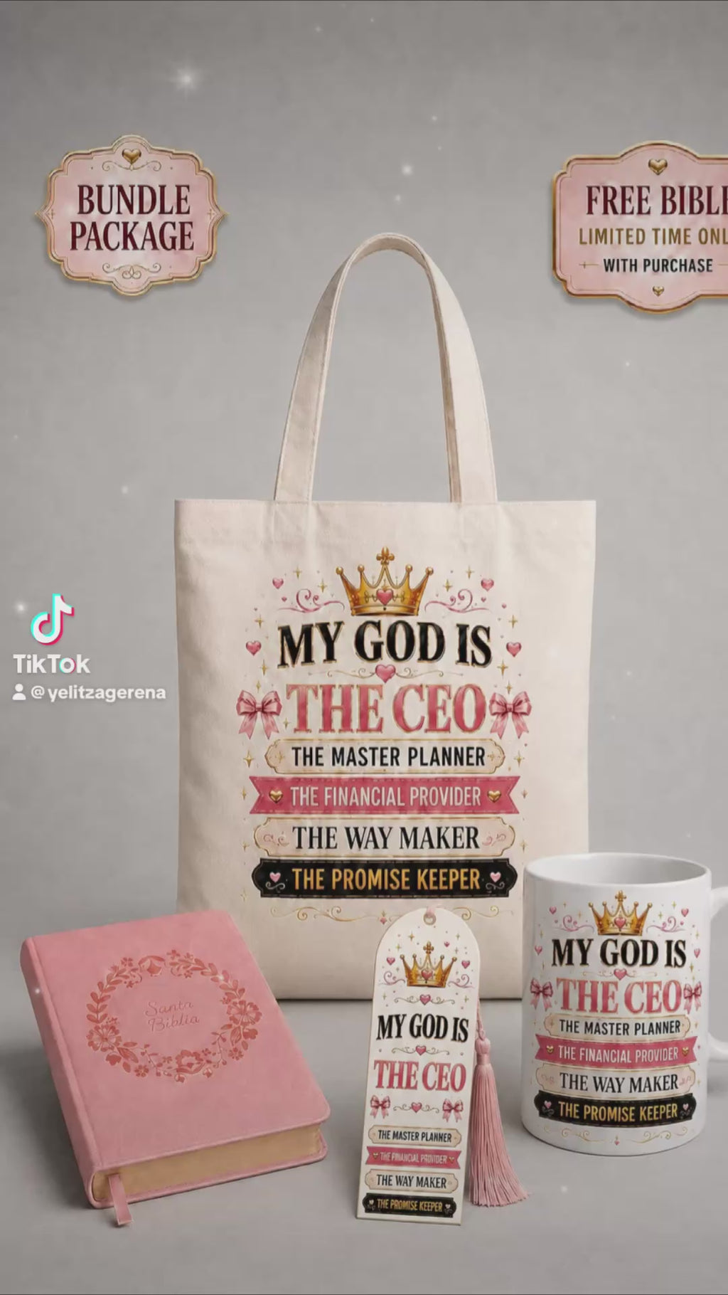 My God Is the CEO Christian Gift Bundle | Tote Bag, 11 oz Mug, Bookmark & Free Bible