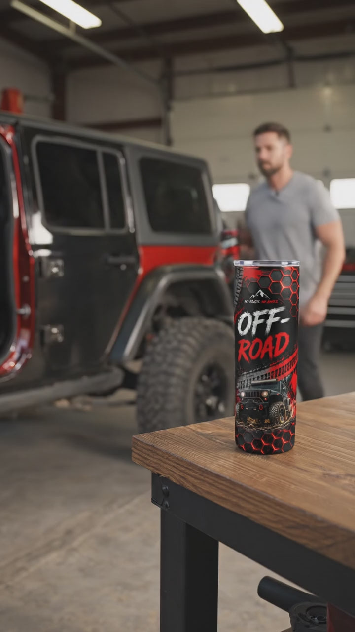 Off-Road Adventure 20 oz Skinny Tumbler | Jeep Trail Travel Mug | Rugged Gift for Off-Road Enthusiasts
